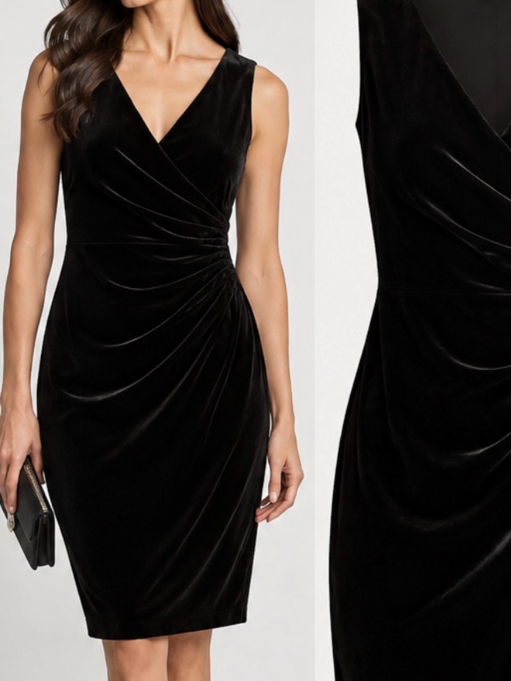 Lauren Ralph Lauren Black Velvet Surplice Sheath Dress - Elegant V-Neck